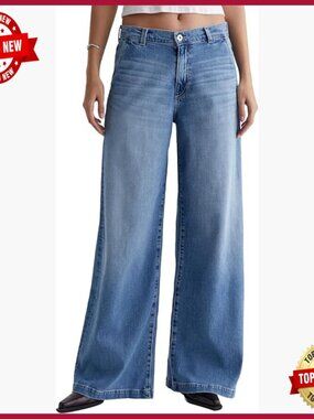 Mid Rise Wide Leg Palazzo Jeans, 32.5 Inseam, Boxy Top Block